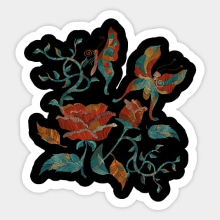 Seamless pattern illustration embroider butterfly and roses art Sticker